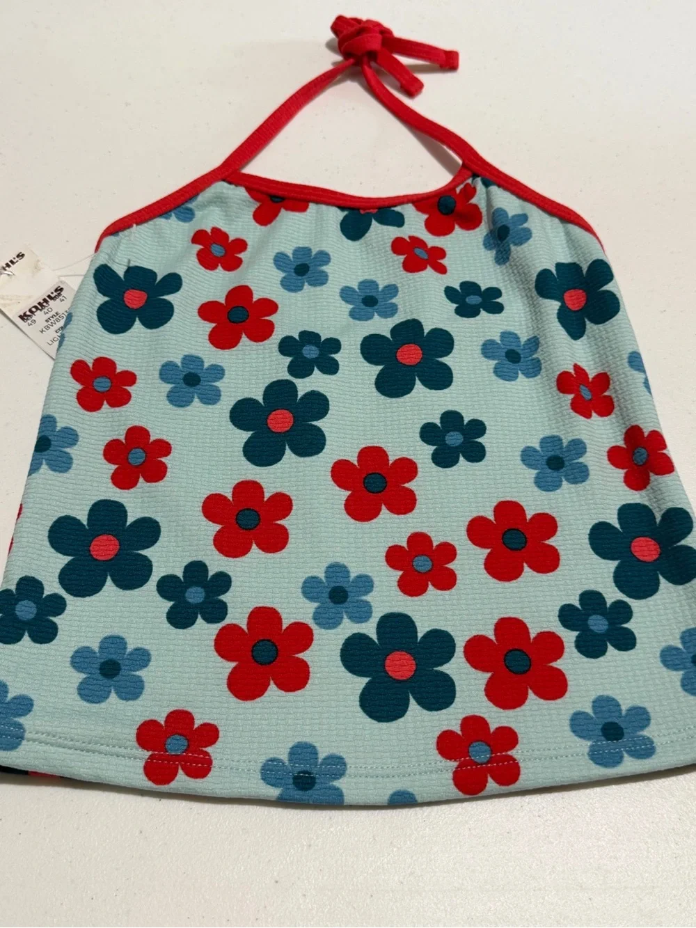 Breaking waves Kids Two-Piece Tankini Swimsuit - Aqua with Red & Navy floral